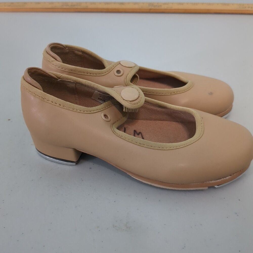 Bloch Girls Kids Beige Leather Dance Strap Tap Techno Tap Shoes 8.5
